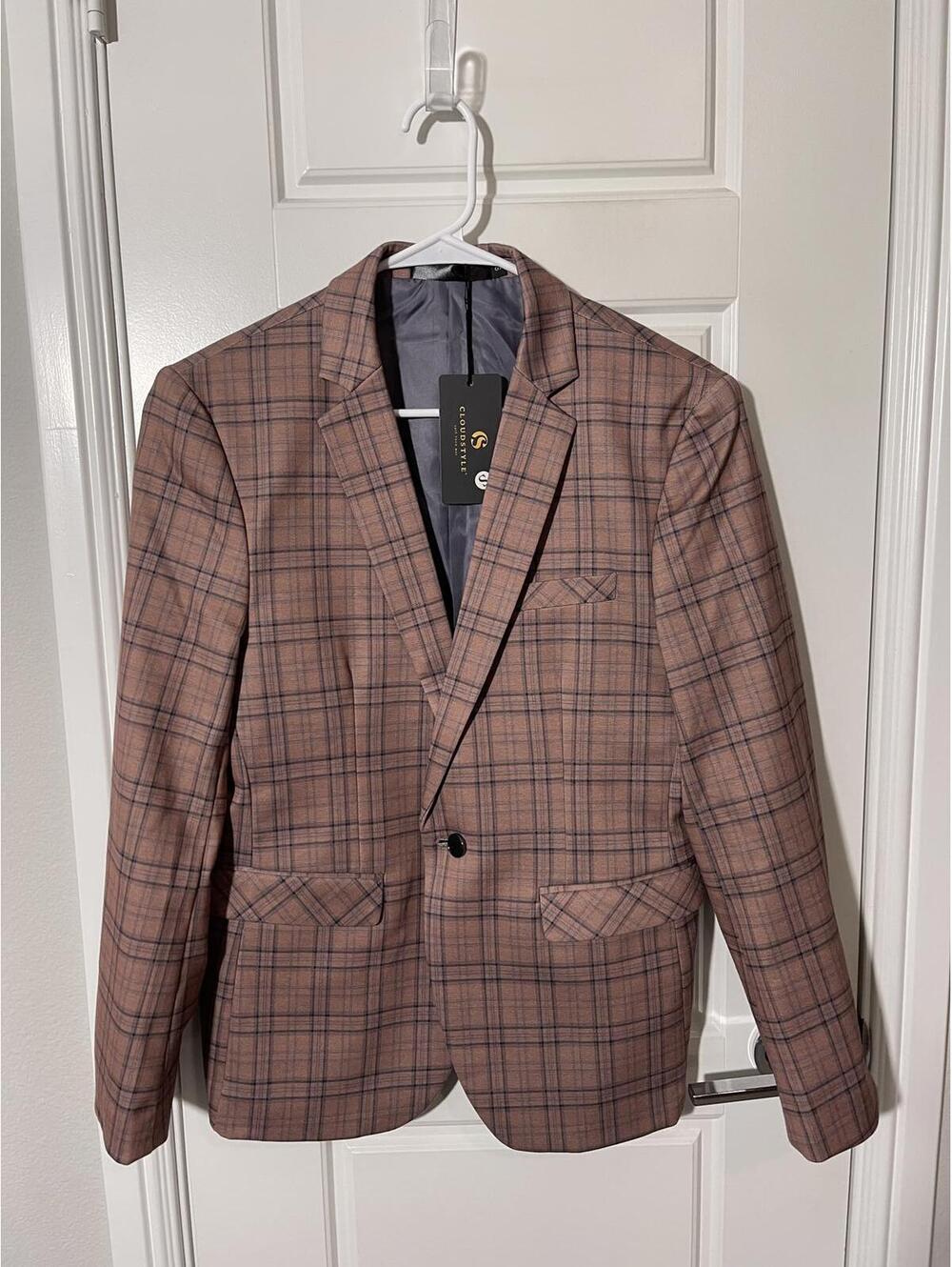 CloudStyle Suits for Men Size Small Brown Plaid Jacket M494
